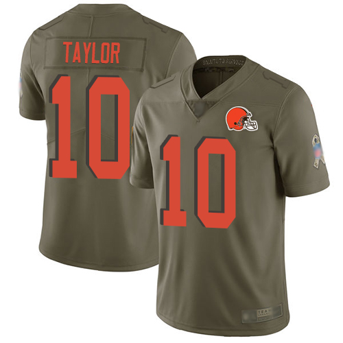 Cleveland Browns Taywan Taylor Men Olive Limited Jersey #10 NFL Football 2017 Salute To Service